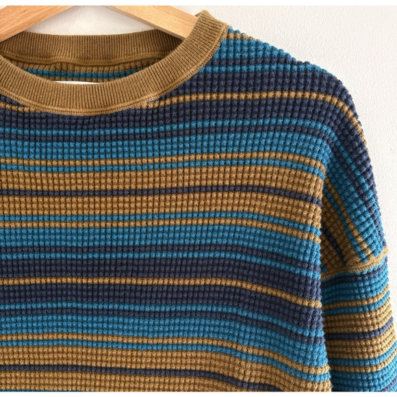 REI Co-Op Wallace Lake Waffle Sweater Sz Small Shore Stripe 100% Cotton Retro - Picture 3 of 8